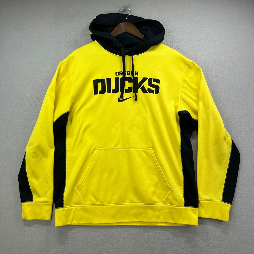 Oregon Ducks Nike Hoodie Mens L Yellow Black Therma Fit Athletic Pullover NCAA